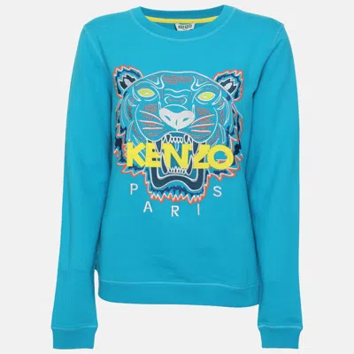 Pre-owned Kenzo Blue Multicolor Tiger Embroidered Jersey Sweatshirt M