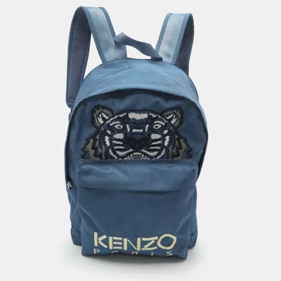 Pre-owned Kenzo Blue Nylon Tiger Embroidered Backpack