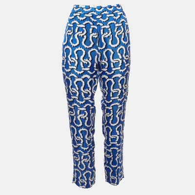 Pre-owned Kenzo Blue Print Silk Elasticated Waist Pants S