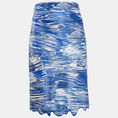 Pre-owned Kenzo Blue Printed Cotton Blend Embroidered Hem Skirt S