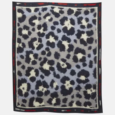Pre-owned Kenzo Blue Printed Wool Scarf