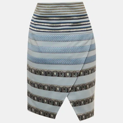 Pre-owned Kenzo Blue Striped Pattern Jersey Asymmetric Mini Skirt M