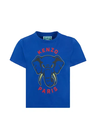 Kenzo Kids' Blue T-shirt For Boy With Elephant