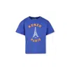 Kenzo Blue T-shirt For Boy With Target Flower In Light Blue