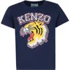 KENZO BLUE T-SHIRT FOR GIRL WITH ICONIC TIGER AND LOGO
