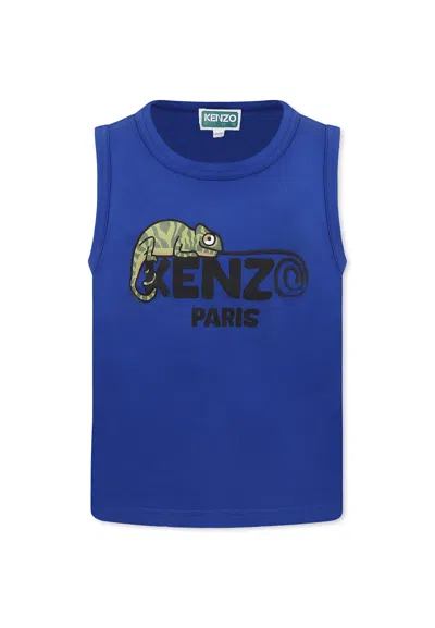 Kenzo Kids' Blue Tank Top For Boy With Gecko