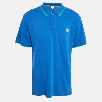 Pre-owned Kenzo Blue Tiger Applique Cotton Pique Polo T-shirt Xl