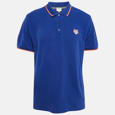 Pre-owned Kenzo Blue Tiger Applique Cotton Pique Polo T-shirt Xl