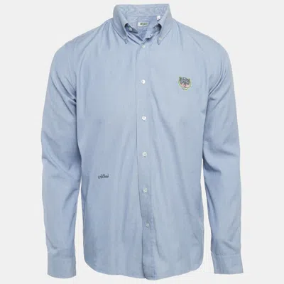 Pre-owned Kenzo Blue Tiger Embroidered Cotton Shirt M
