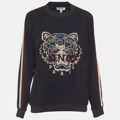 Pre-owned Kenzo Blue Tiger Embroidered Crepe Sweatshirt M