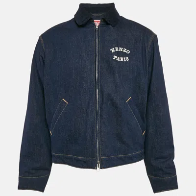 Pre-owned Kenzo Blue Tiger Embroidered Denim Padded Worker Jacket S