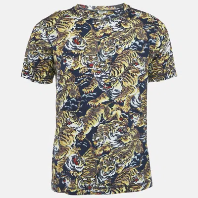 Pre-owned Kenzo Blue Tiger Print Jersey Crewneck T-shirt M