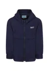 Kenzo Blue Windbreaker Jacket For Kids With Logo In Blue