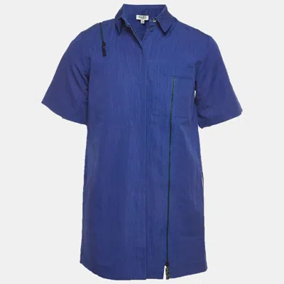 Pre-owned Kenzo Blue Zip Detail Cotton Blend Button Up Shirt S