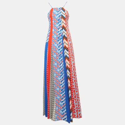 Pre-owned Kenzo Blue/red Printed Silk And Crepe Maxi Dress S