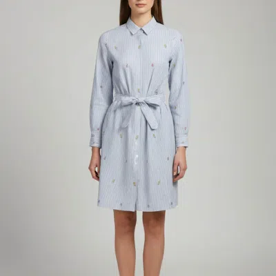Pre-owned Kenzo Blue/white Striped Miniature Embroidered Cotton Shirt Dress S