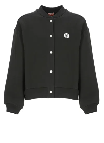 Kenzo Felpa Nera Con Logo Con Bottoni In Black