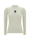 Kenzo Ribbed Logo Patch Mock Neck Sweater In White