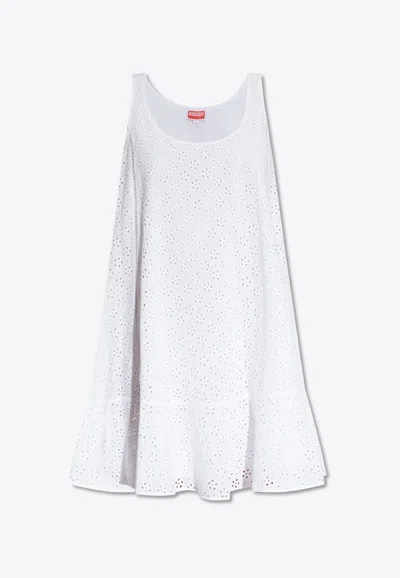 Kenzo Boke Broderie Anglaise Sleeveless Mini Dress In White