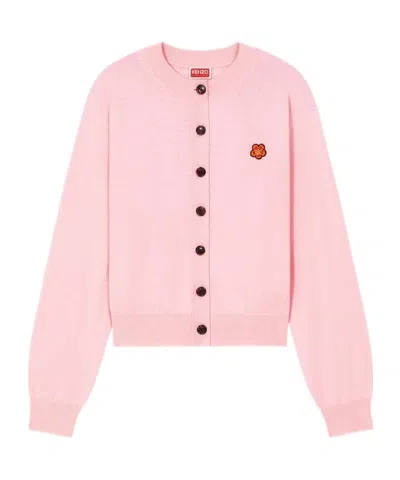 Kenzo Boke Crest Crew Long-sleeved Woolen Cardigan In Pink