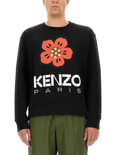 Kenzo Boke Floral Crewneck Sweatshirt Long Sleeve In Black