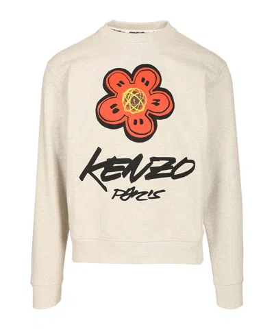 Kenzo Boke Floral Printed Crewneck Sweatshirt In Neutral