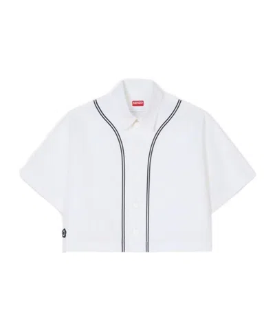 Kenzo 'boke Flower 2.0' Baseball Short Sleeve Shirt In Poplin Cotton In White
