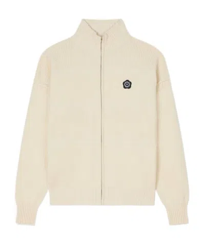 Kenzo 'boke Flower 2.0' Embroidered Cardigan In Cotton And Wool In Neutral