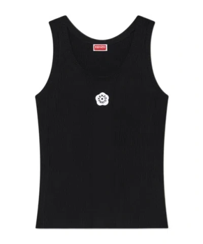 Kenzo Boke Flower 2.0 Embroidered Rib Tank Top In Black
