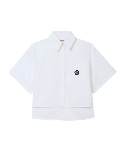 Kenzo 'boke Flower 2.0' Embroidered Short Slevee Shirt In Cotton Poplin In White