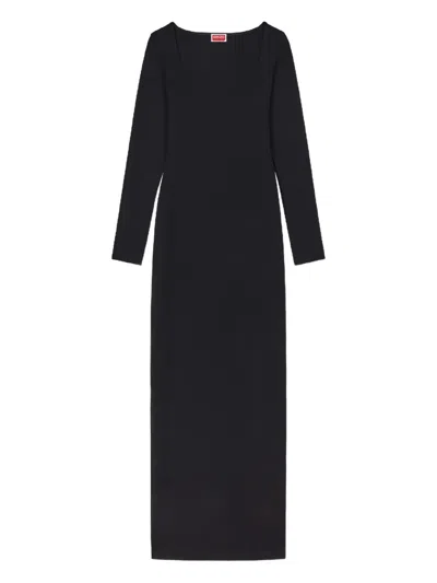 Kenzo Boke Flower 2.0 Long-sleeve Midi Dress In Black