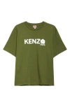 Kenzo Green T-shirt In Cotton With White Logo Printed In Khaki