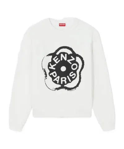 Kenzo Cotton Crew Neck Sweatshirt Graphic Print In White