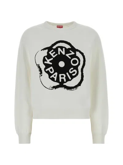 Kenzo Cotton Crew Neck Sweatshirt Graphic Print In White