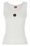 Kenzo Ribbed Knit Tank Top With Spaghetti Straps In White