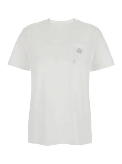 KENZO 'BOKE FLOWER 2,0' WHITE CREWNECK T-SHIRT WITH LOGO PATCH ON THE FRONT AND LOGO LETTERING ON THE REAR