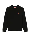 Kenzo Black Knit Jumper With Boke Flower Logo Patch On The Chest In Wool Man In Black