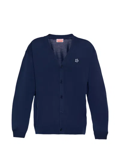 Kenzo Boke Flower-appliqué Cardigan In Blue