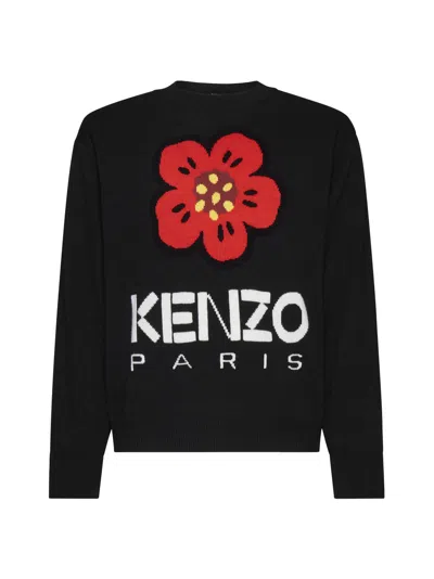 KENZO BOKE FLOWER BLACK WOOL SWEATER
