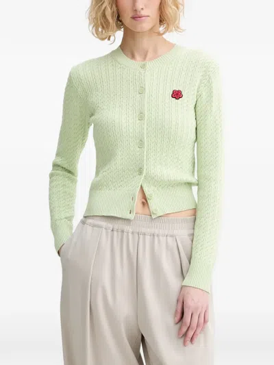 Kenzo Boke Flower Cable-knit Cardigan In Green