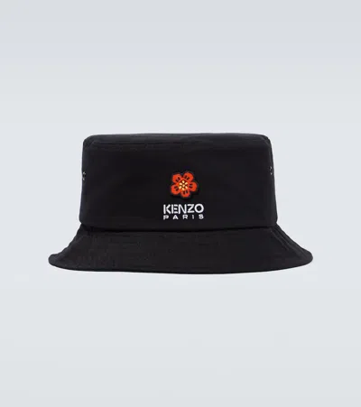 Kenzo Boke Embroidery Cotton Canvas Bucket Hat In Black