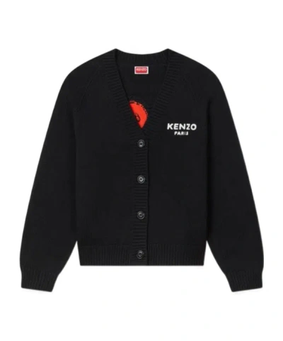 Kenzo 'boke Flower' Cardigan In Cotton Wool In Black