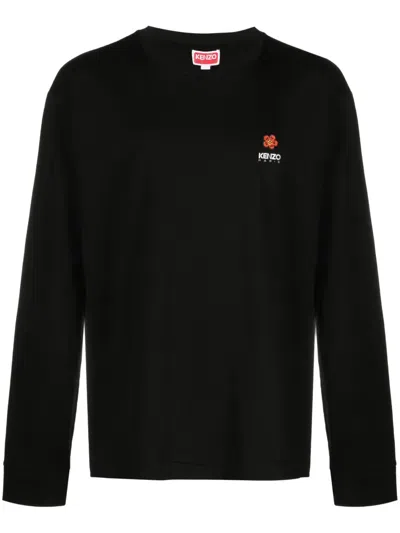 Kenzo Logo Printed Long Sleeved Crewneck T-shirt In Black