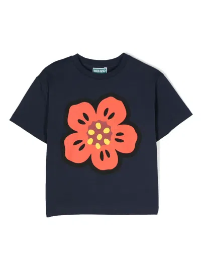 Kenzo Kids' Boke Flower Cotton T-shirt In Blue