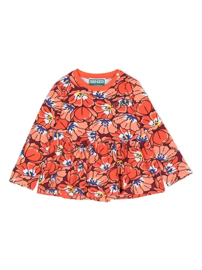 Kenzo Babies' Boke Flower Cotton T-shirt In Orange