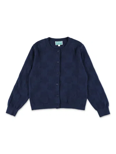 Kenzo Kids' Boke Flower Cotton Wool Cardigan In Blau