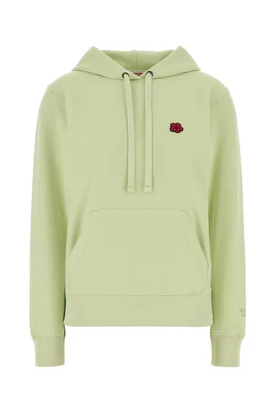 Kenzo Cotton Hooded Sweatshirt Kangaroo Pocket Cuffs In Green