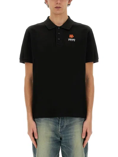 Kenzo Boke Flower Crest Polo Shirt In Black