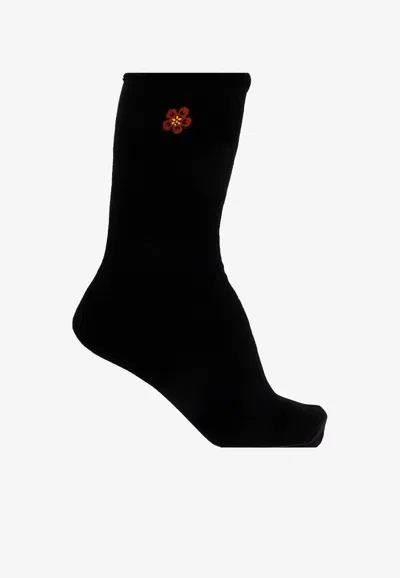 Kenzo Boke Flower Crew-length Socks In Black
