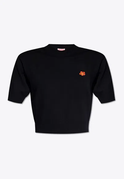Kenzo Boke Flower Cropped Knit T-shirt In Black